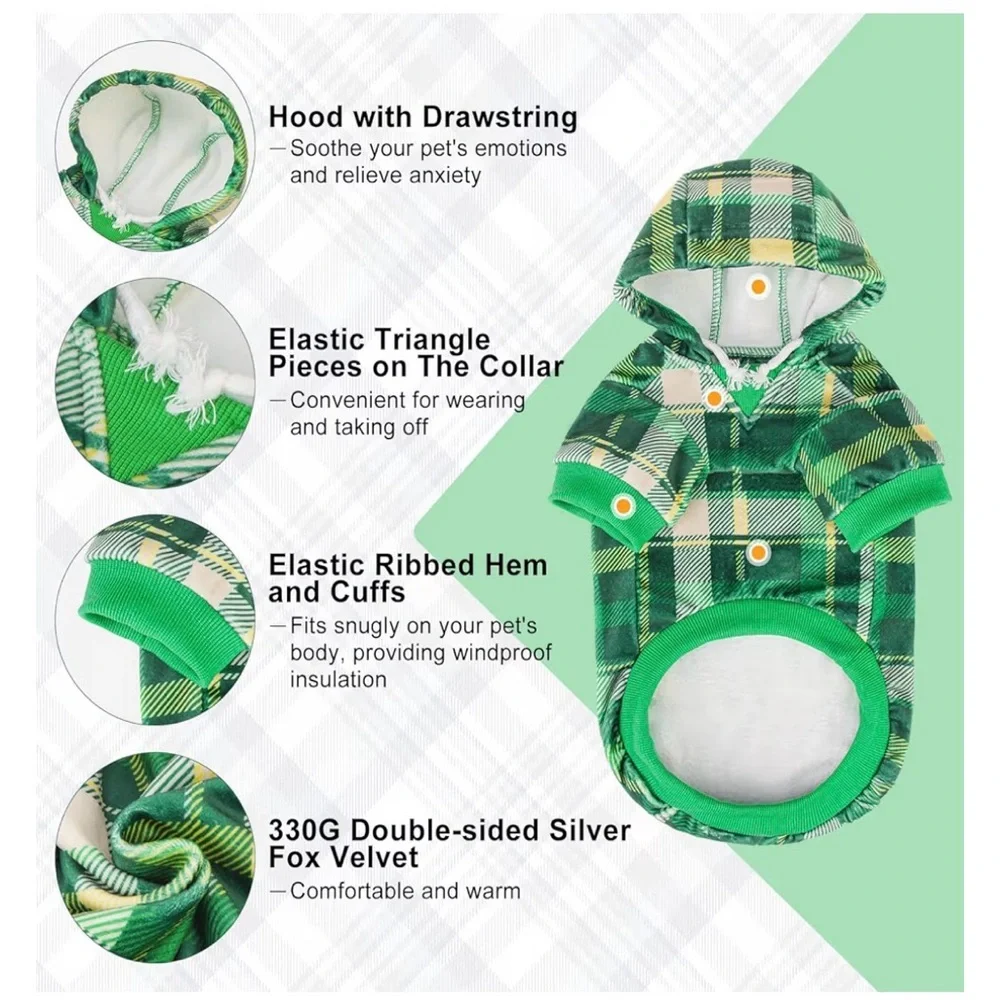 Green Plaid Dog Hoodie